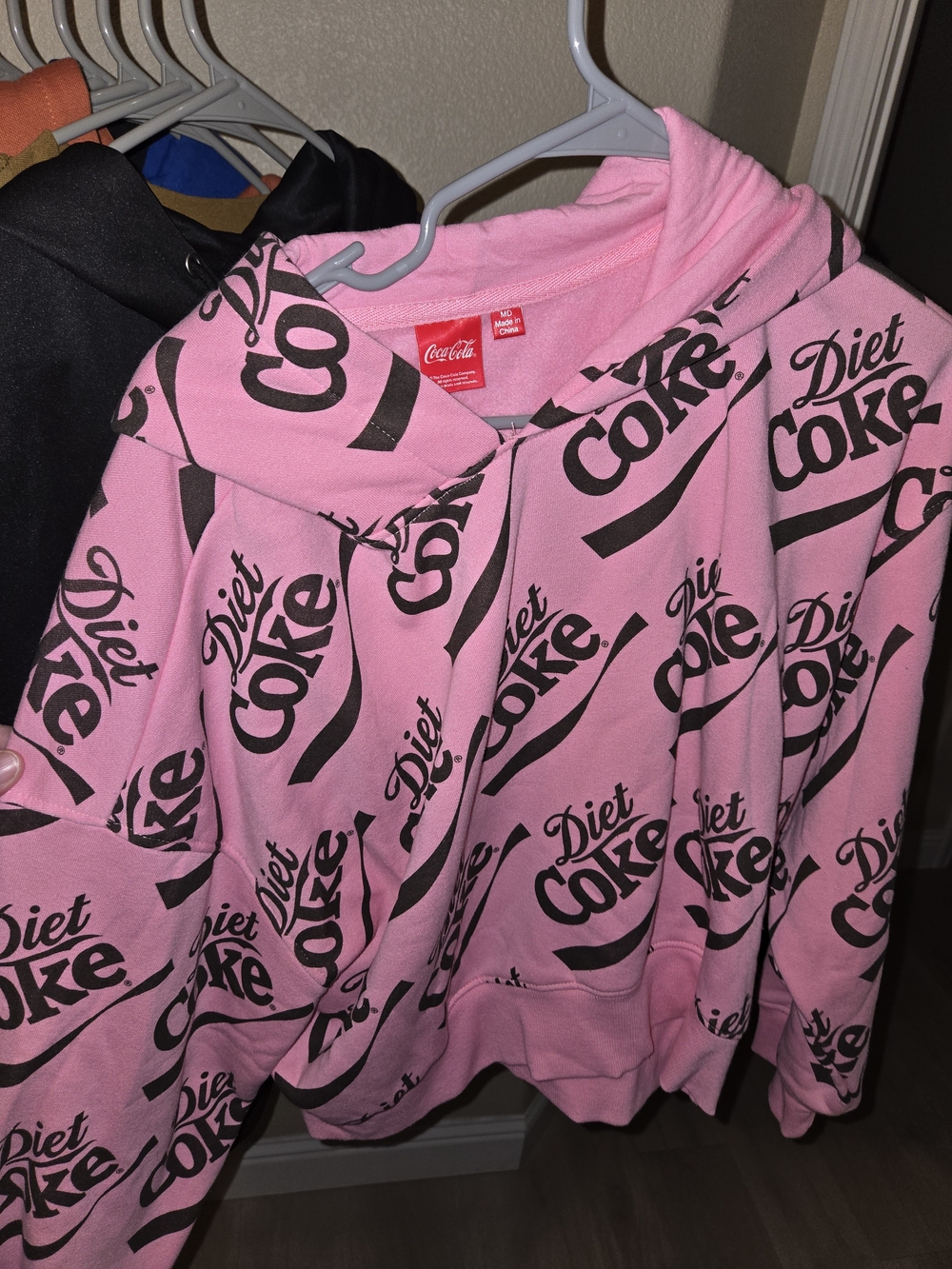 Coca Cola Pink Teddy Jacket with Black Logo Print